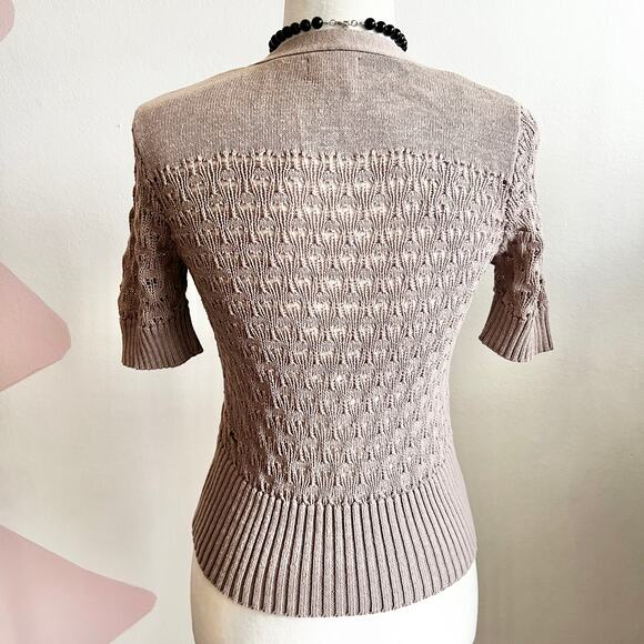 Vintage Brown Crochet Short Sleeve Cardigan Y2K Boho Cottagecore Retro XS - Picture 2 of 5